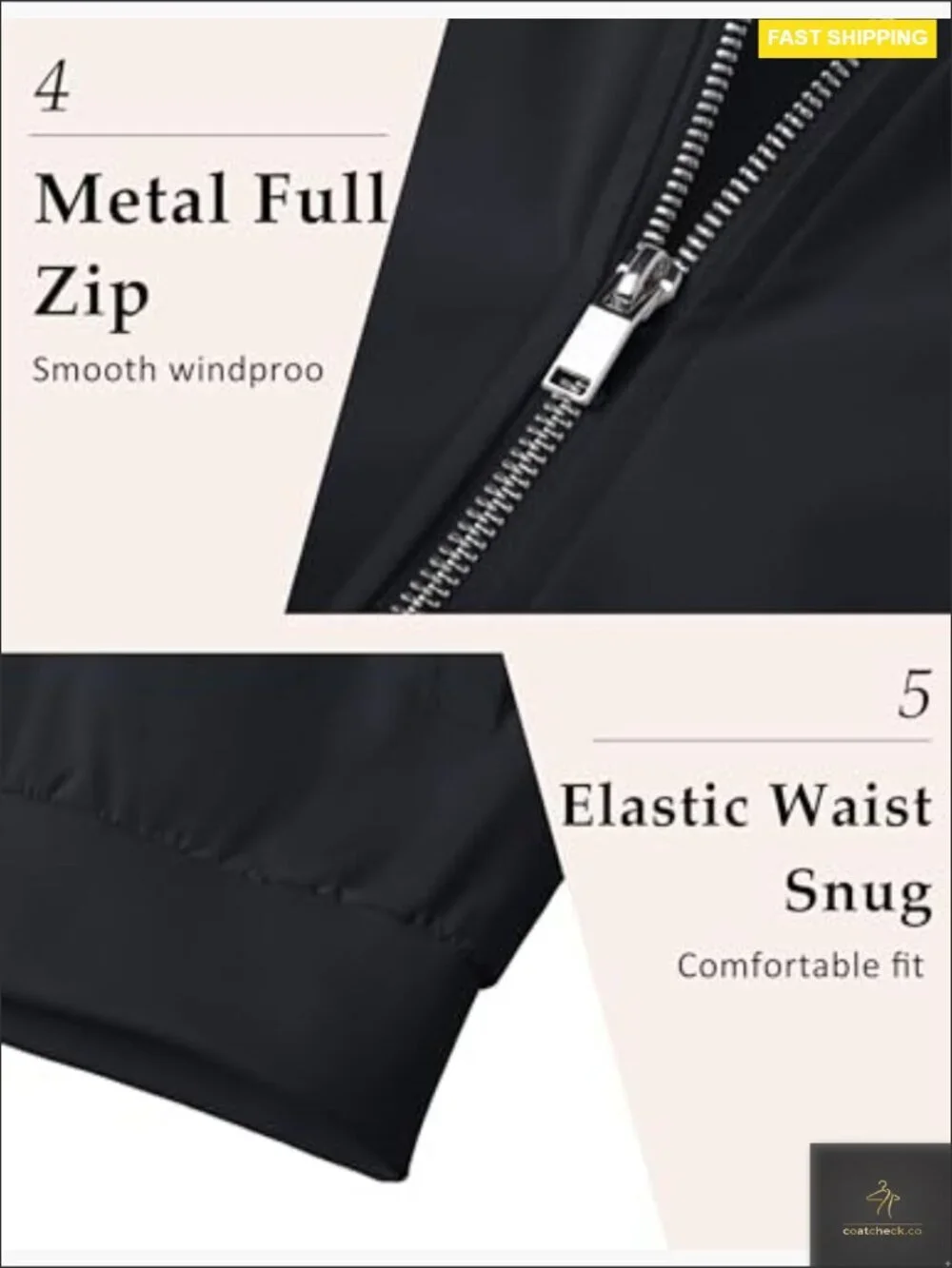 Lightweight Bomber Jacket Zip Up Casual Windproof with 5 Pockets